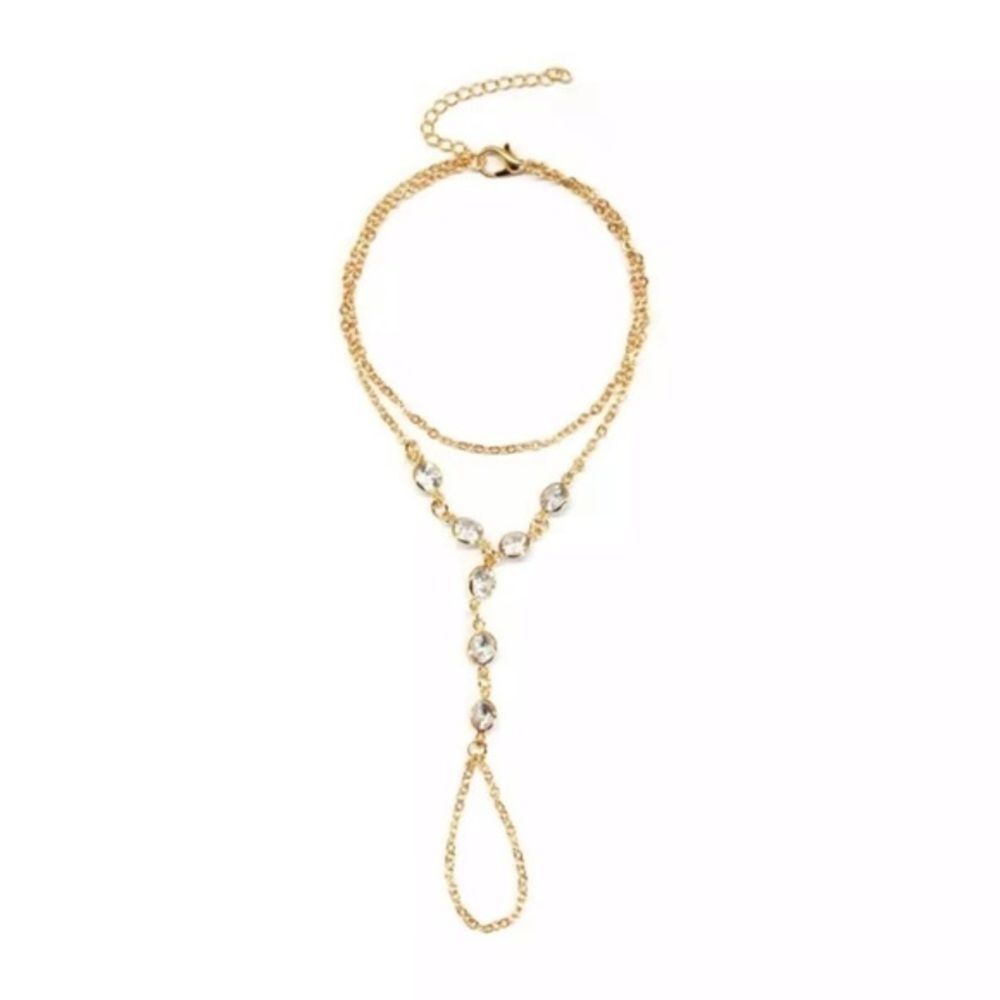 Boho Gold & Rhinestone Hand Chain Bracelet - Picture 2 of 8